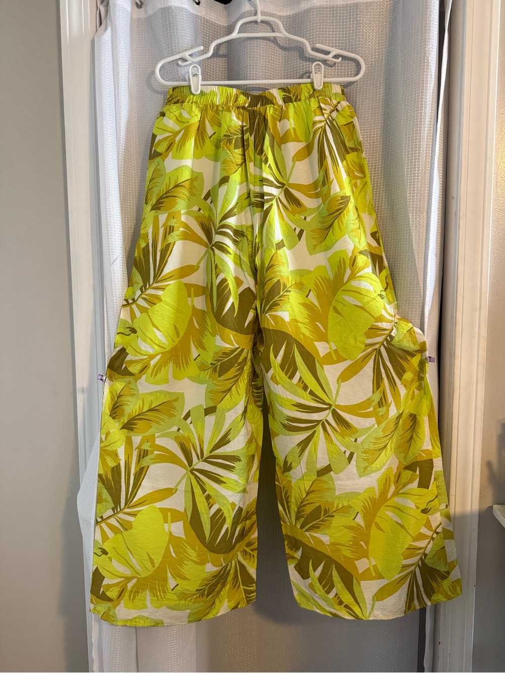 Mahina Lime Green Tropical Wide-Leg Kids Pants